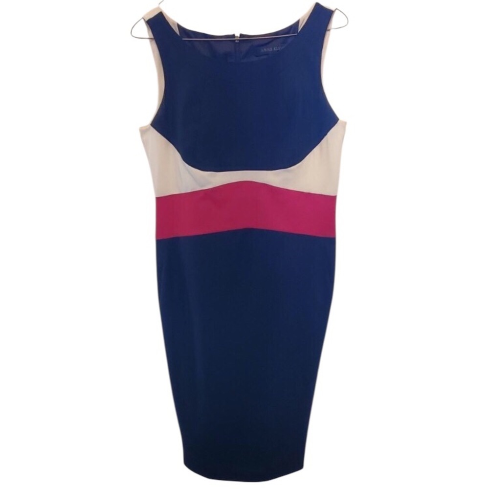 Anne Klein Red White Black Bands Dress Sz 8 Pencil Skirt Sheath